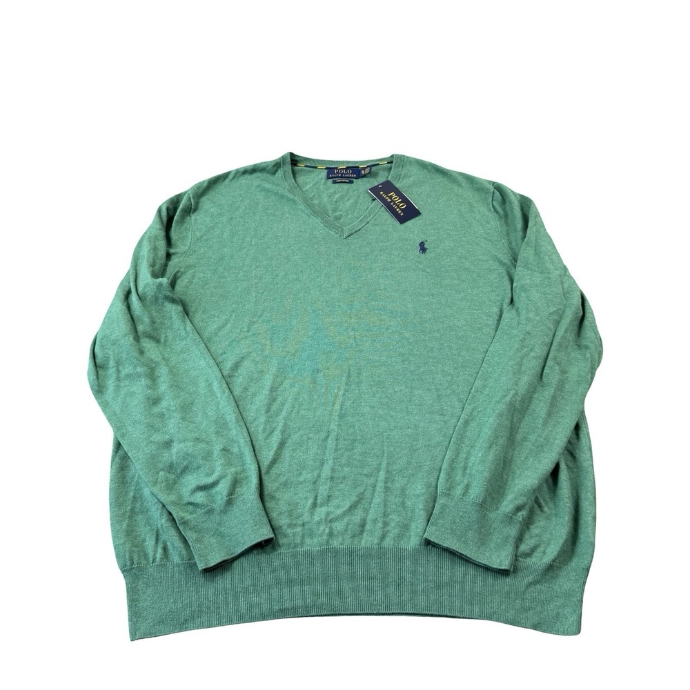 Polo Ralph Lauren Green V Neck Pima Cotton L/S Sweater Size XL NWT